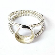 Round shape silver blank bezel cup casting ring twisted wire double band for stone setting